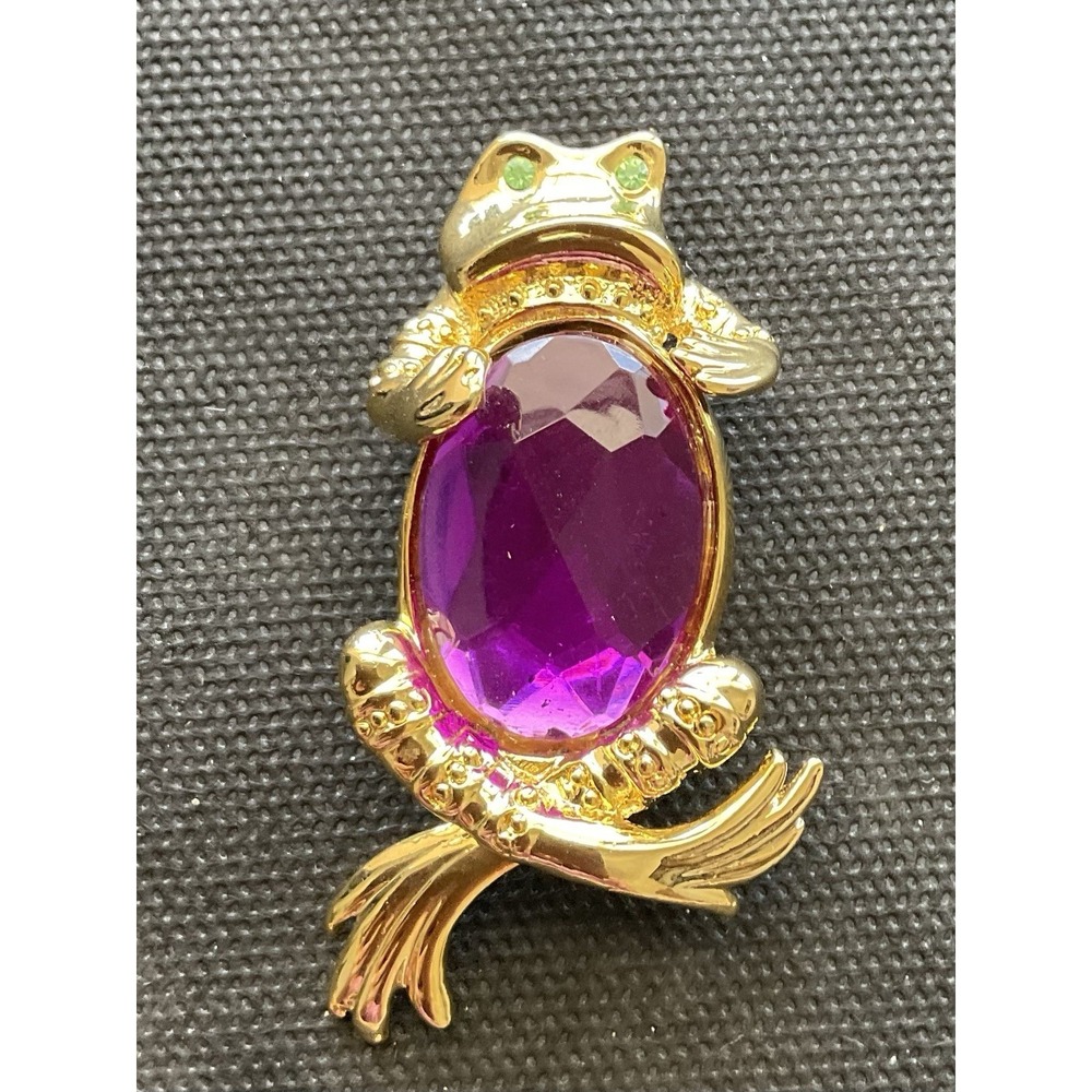 vintage gold-tone frog brooch Large Purple Jelly-belly Style Green Eyes